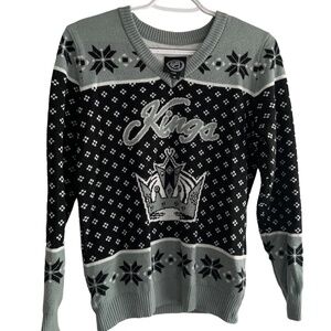 🏒👑NHL Official King of Los Angeles Medium Acrylic Grey White Black sweater🏒👑